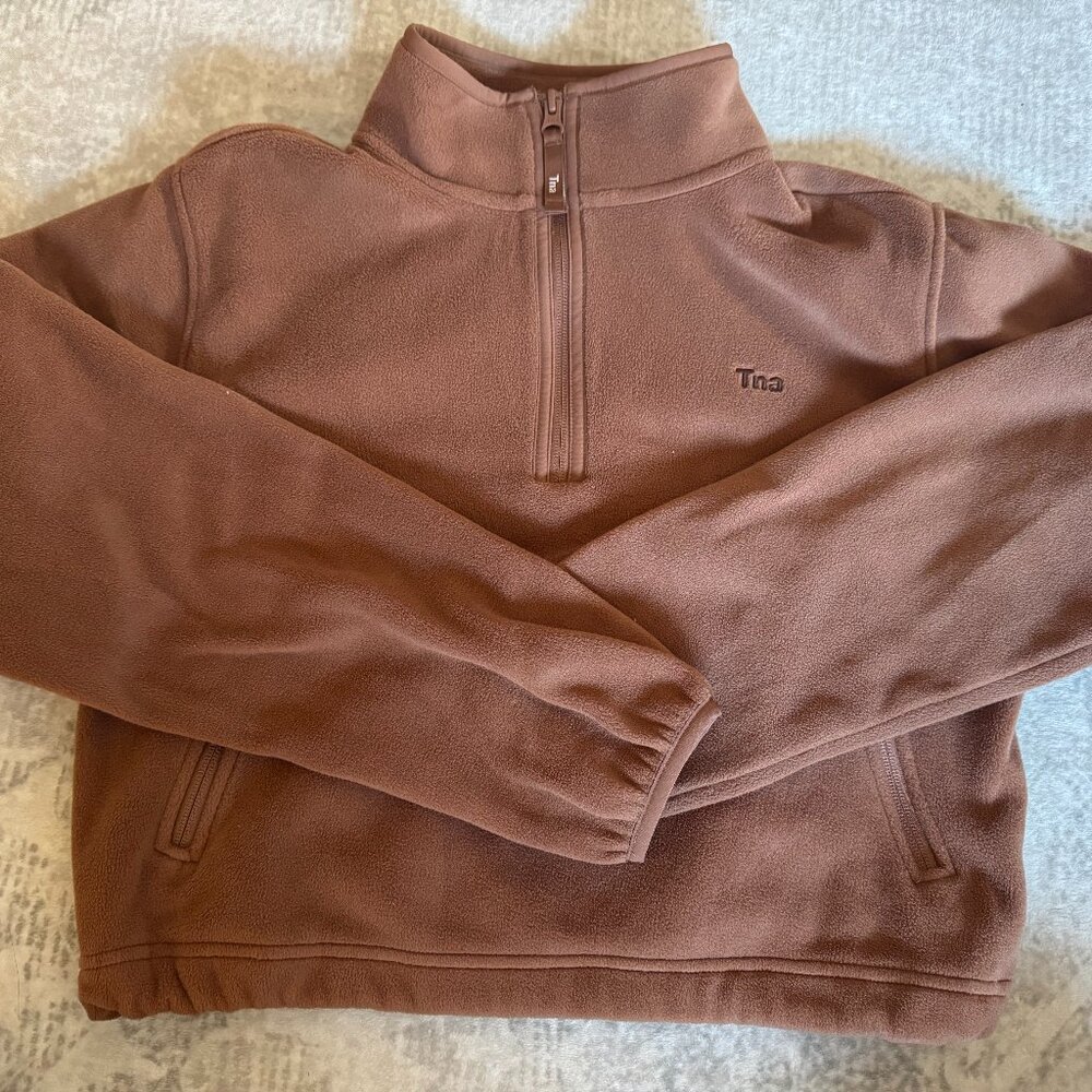 Aritzia Half-Zip Fleece Pullover in Dusty Rose Brown